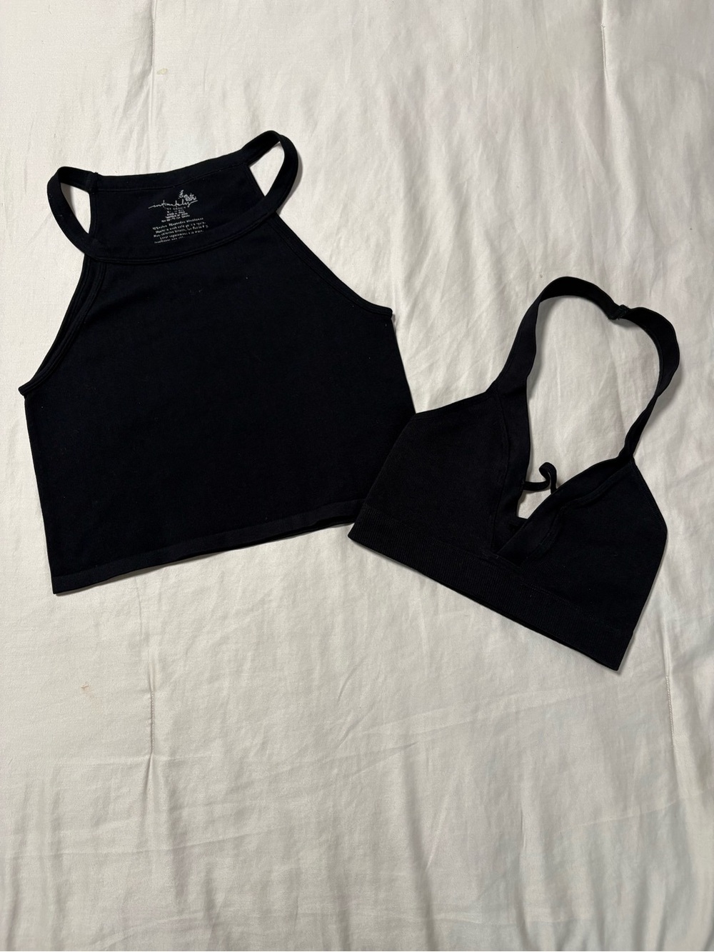 Free People Black Ribbed Crop Top Duo